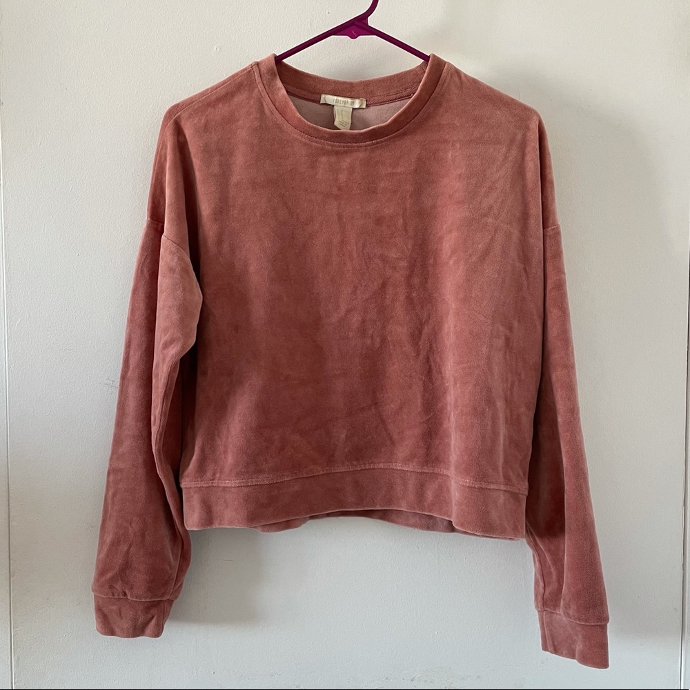 F21 Dusty Rose Velour Cropped Sweatshirt